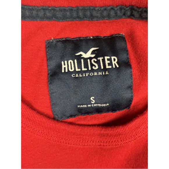 Hollister T-Shirt Men's Small Red Cotton Long Sleeve Spellout Crew Neck Pullover - Picture 3 of 7